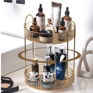 New Makeup Organizer Rotates 360°: 2-Tier Gold/Gold Countertop Bathroom, Kitchen